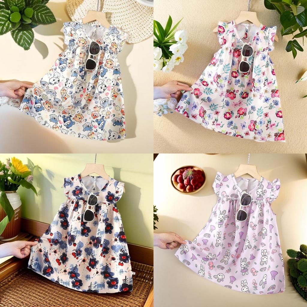 Snow Silk Girls Dress With Floral Pattern And Aline Skirt For Summer Playtime