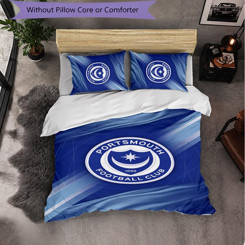 Portsmouth FC Themed Bedding 3Pcs Duvet Cover Set Decorative Bed Linen For Teen Room Home Decoration