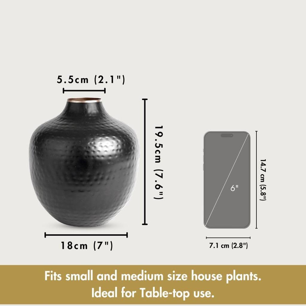 Metal Hammered Bud Round Shape Vase for Home Decor Decoratives for Indoor Outdoor Living Room Balcony