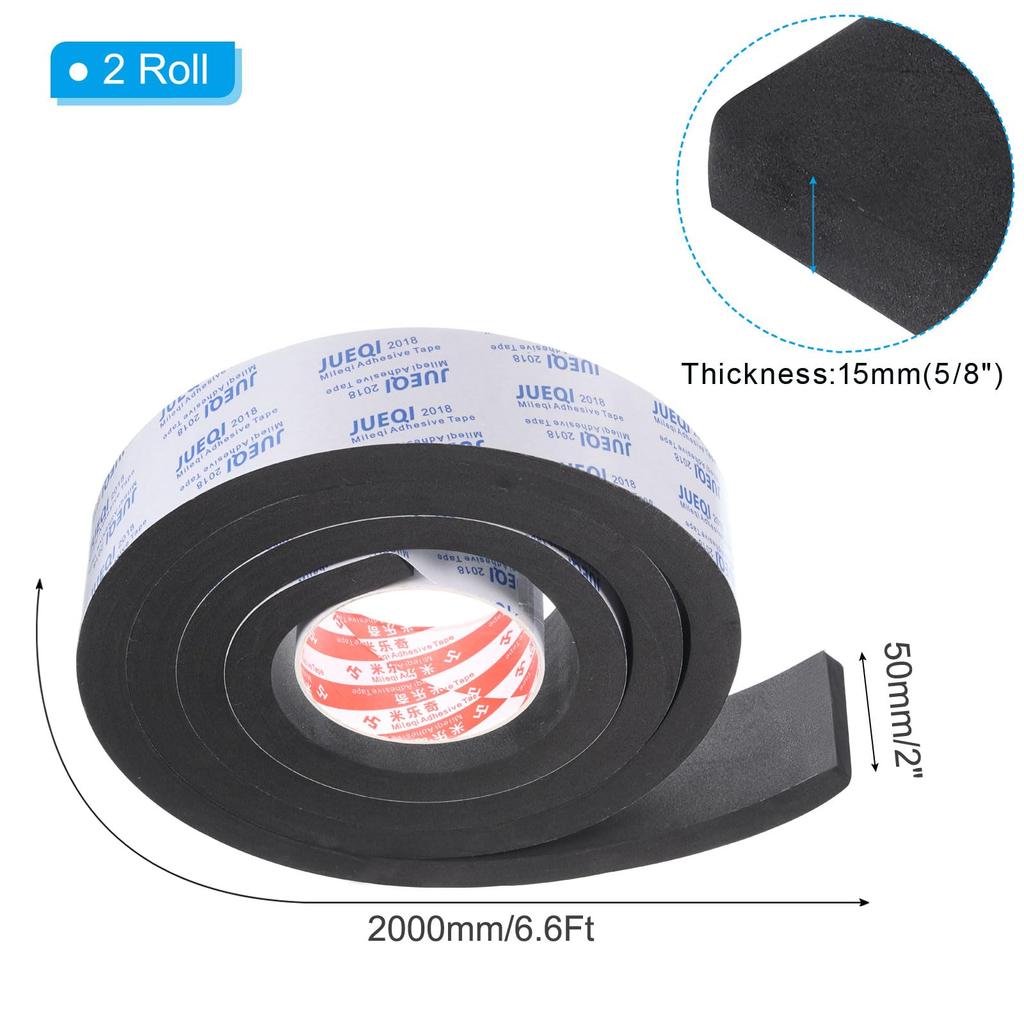 PATIKIL Ширина x Толщина x Изолирующая пенная лента 2 рулона самоклеящаяся EVA уплотнительная лента для труб, дверей, окон, звукоизоляция черная 2" 5/8" 6.6 футов