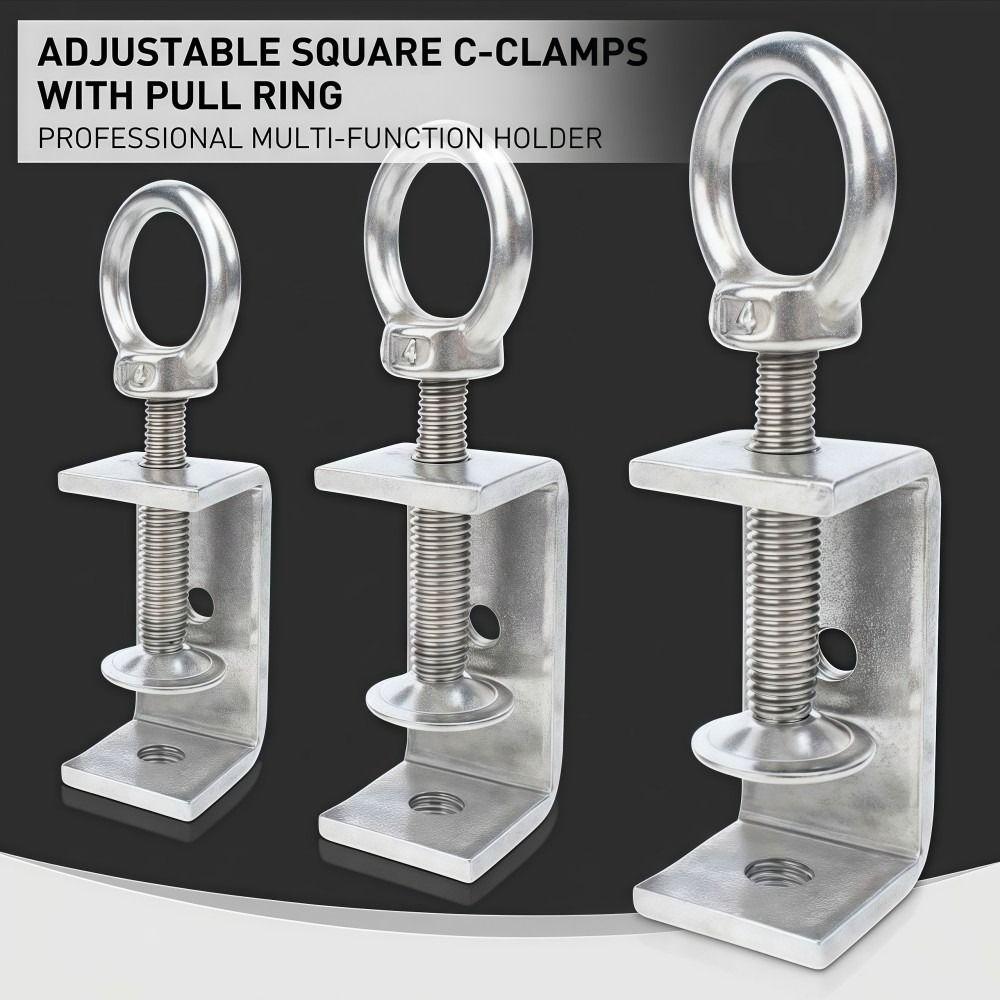 1pc 304 Stainless Steel Square Clamp Pull Ring Fixed Holder Clip C-clamp Hardware Fasteners