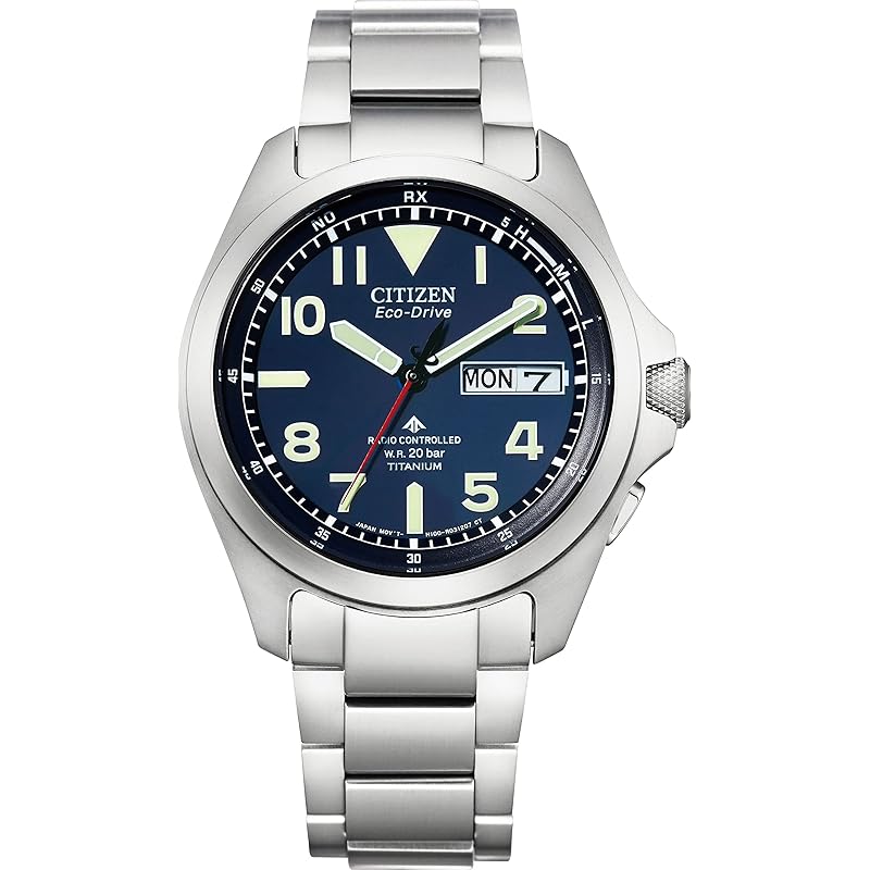 Наручные часы CITIZEN PROMASTER (Радиоуправляемые, Водонепроницаемость 20 АТМ, Легко читаемые) AT6080-53L, Легкие титановые часы с индикацией дня недели и даты,