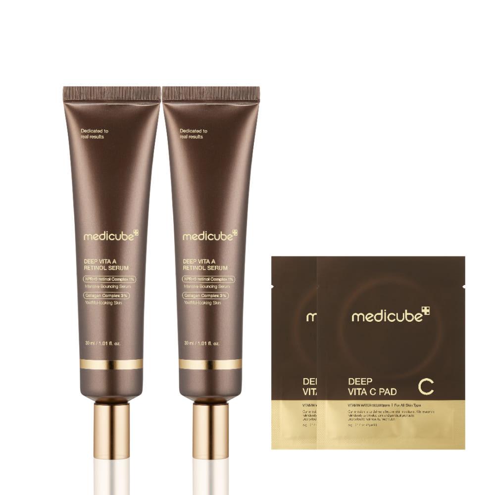 Medicube Deep Vita A Retinol Serum, Pore & Texture Refining Care, 30ml (2-Pack + 4 Bonus Pads)