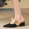 Fashion New Pointed Female Butterfly-Knot Women 2024 Slippers Casual Square Heel Loafers