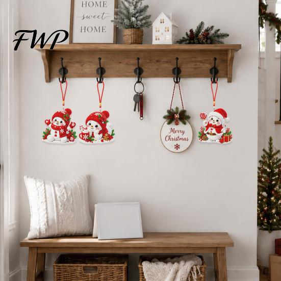 Decorative Window Hanging Ornaments 4Pcs Faux Diamond Art Kit for Christmas Tree, DIY Mini Diamonds Painting Creative Hobbies Adults Ornament