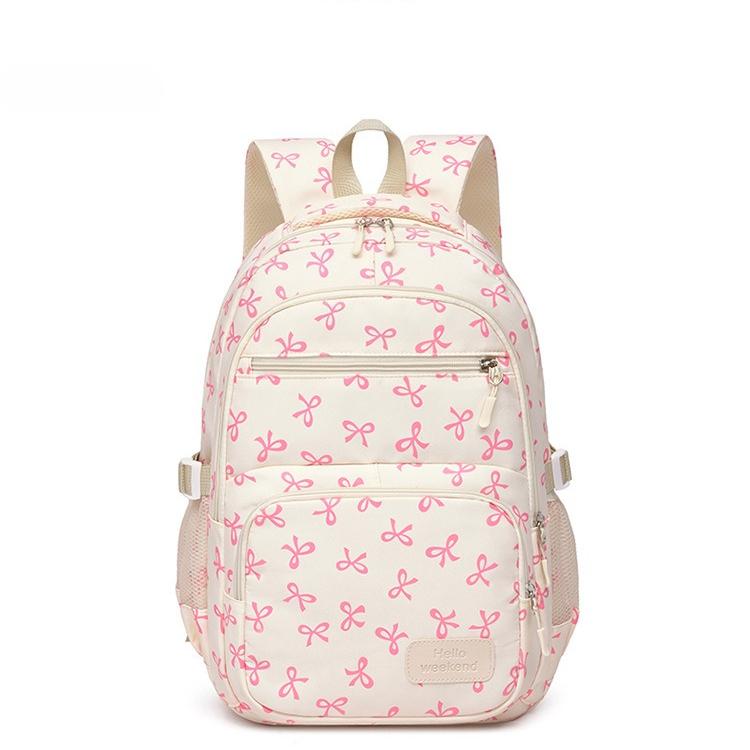Набор из 3-х нейлоновых рюкзаков Милый школьный рюкзак для девочек с принтом в виде бантиков Большой вместительный рюкзак для книг с плечевой сумкой Пенал-косметичка