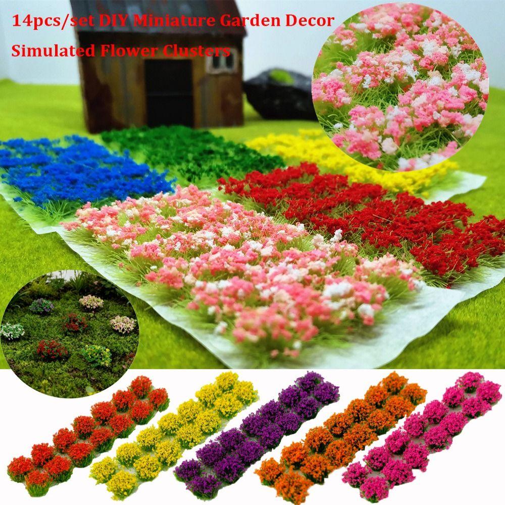 14pcs/set 13~15mm*10mm DIY Miniature Garden Decor Multicolors Landscape Wargame Grass Tufts