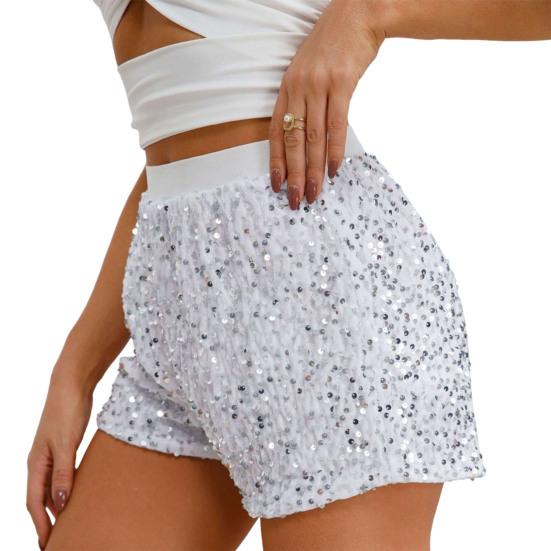 Женские шорты с высокой талией, блестящие, эластичные, с пайетками, облегающие, прямые, мини-шорты, для клубных вечеринок, для танцев, повседневные летние шорты