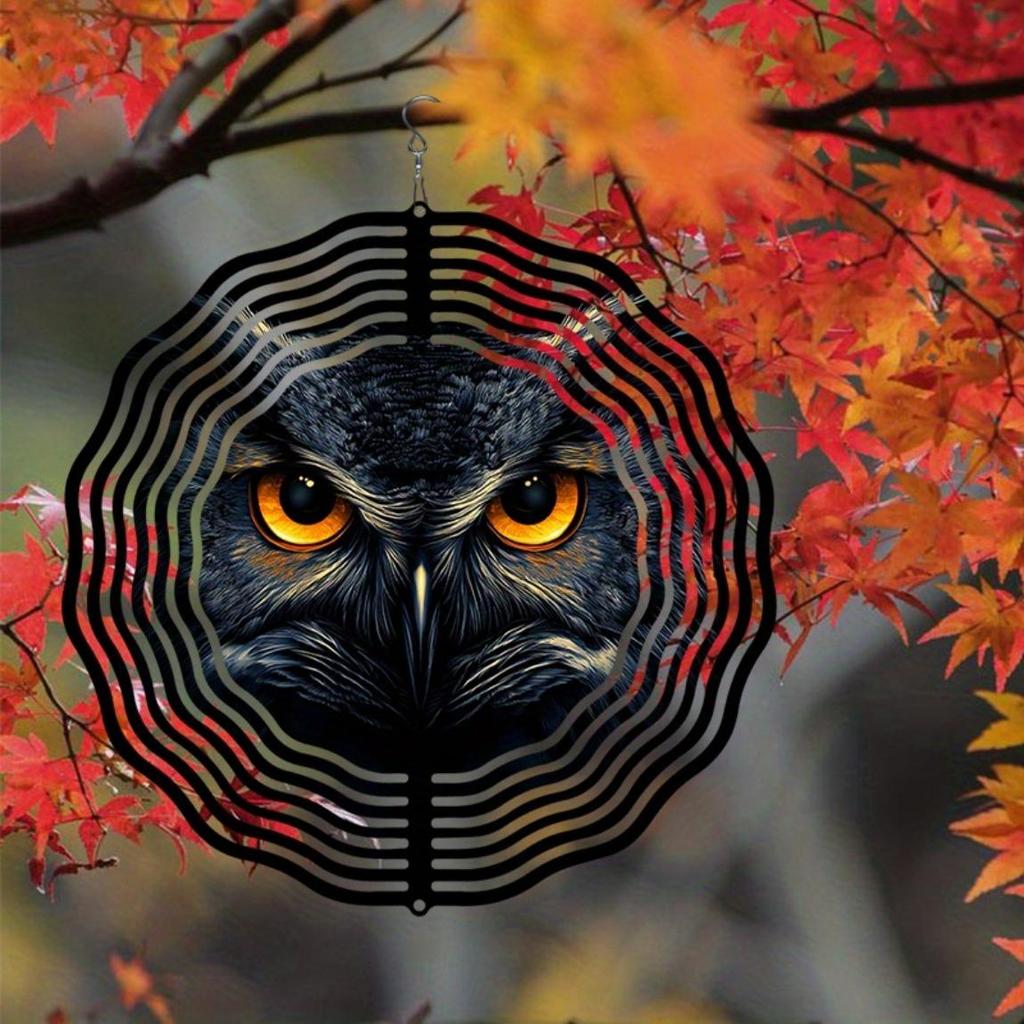 Dark Night Owl Metal Wind Spinner 3D Hanging Garden Decor No Electricity Needed Outdoor Yard Patio Decoration with Soothing Sound