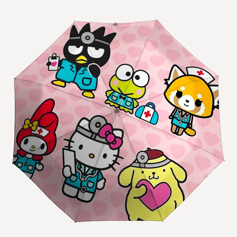 1pc Hello Kitty Nurse Theme Automatic Opening/Closing Umbrella with Convenient Portable Design, 8-Bone Iron Frame Outdoor Umbrella, Perfect Gift for F