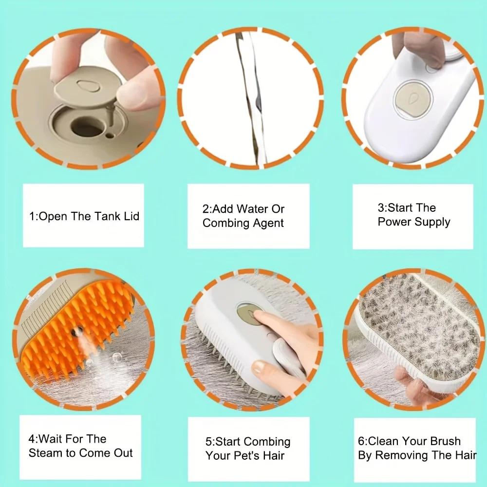 Паровая щетка для удаления шерсти домашних животных, 3 в 1 паровая щетка для кошек, щетка для купания кошек/собак, хороший помощник для чистки питомцев
