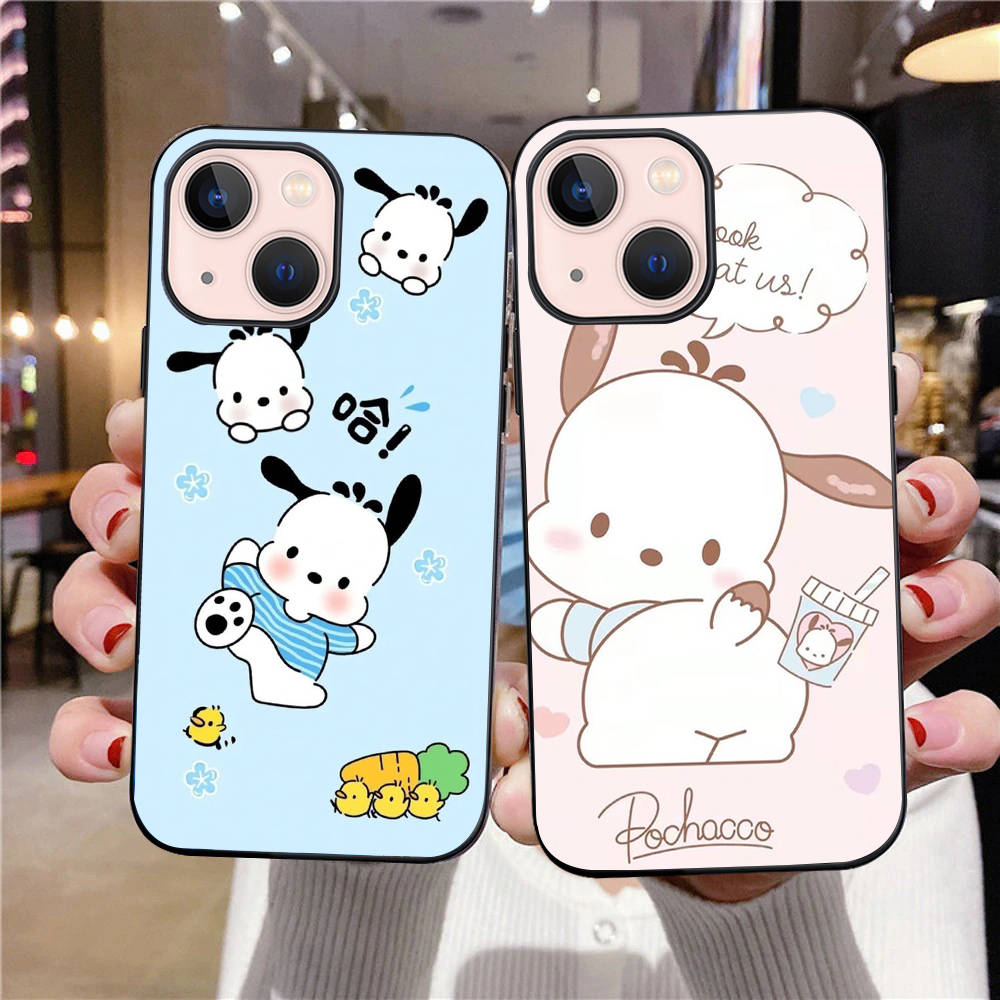 Черный чехол B-55 Pochacco для OPPO A5 A9 A15 A16 A55 A94 A95 A96 Reno 6 7 8 10 5G Realme 7I 8I C30 C31 VIVO V23E V25 V27 Pro Y20S Y17S