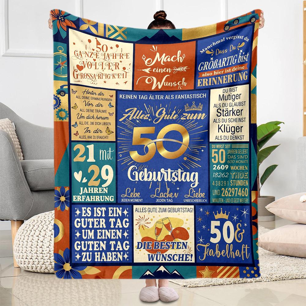 Happy 50th Birthday Quotes Blanket Comfortable Perfect for Livingroom Office Chair Bed All-Season Use Modern Style Best Holiday Gift for Friends Famil