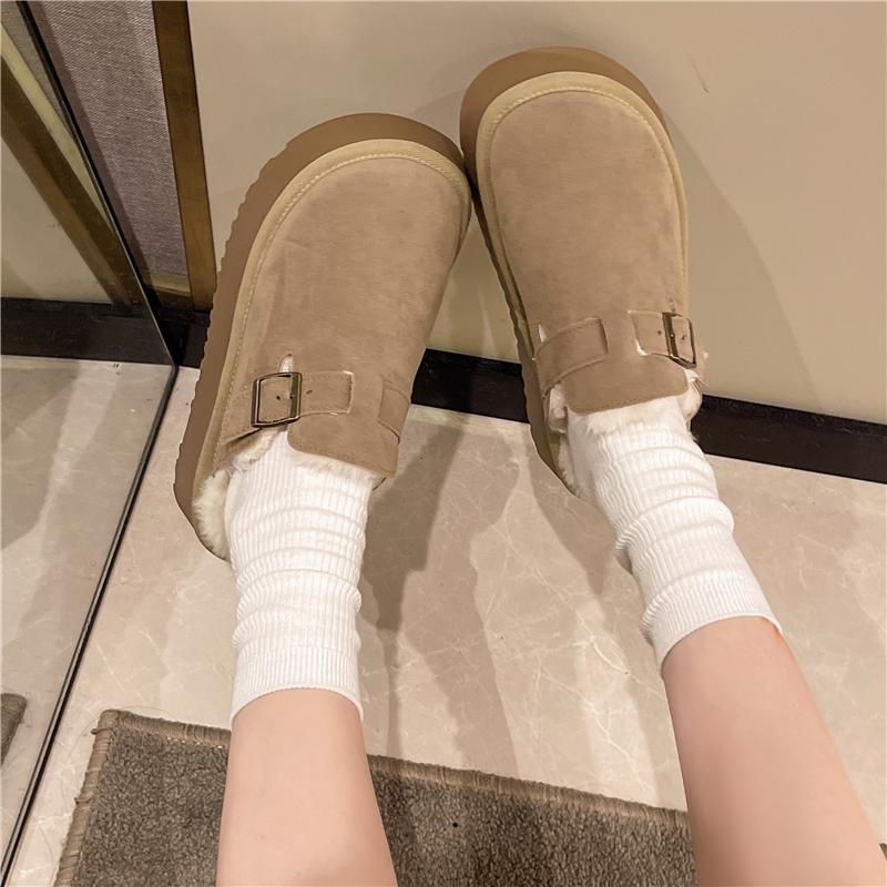 Fashion Aphixta 4.5cm Platform Buckle Dec Women Warm Slipper Furry Indoor Women Mule Shoes Winter Slides Chaussures Femme Zapatos Mujer