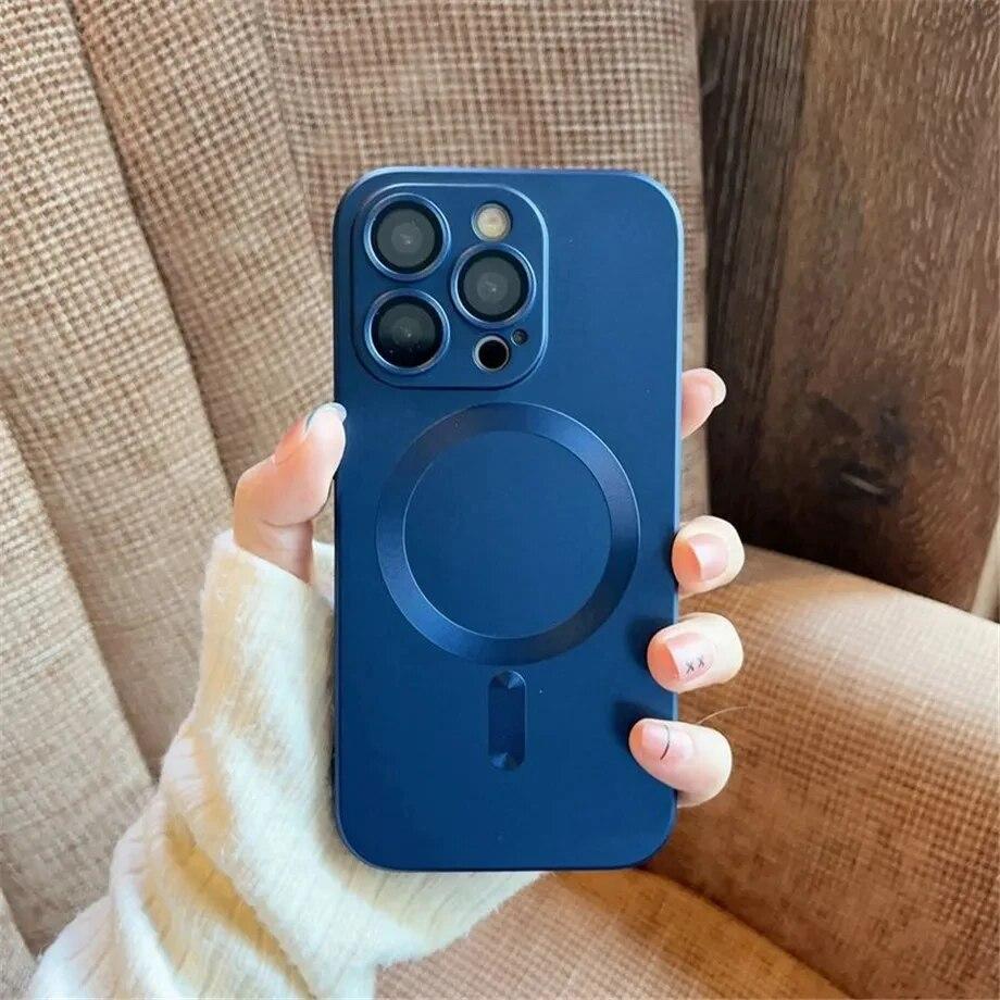 Роскошные чехлы для телефонов Magsafe с магнитной защитой линз для iPhone 15 14 11 13 12 Pro Max Plus, аксессуары для беспроводной зарядки