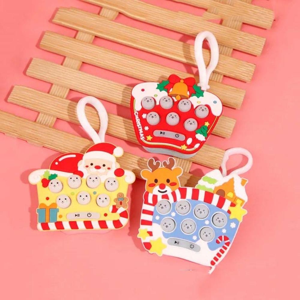 Cartoon Handheld Game Machine Keychain Christmas Quick Push Bubble Game  Children Gifts