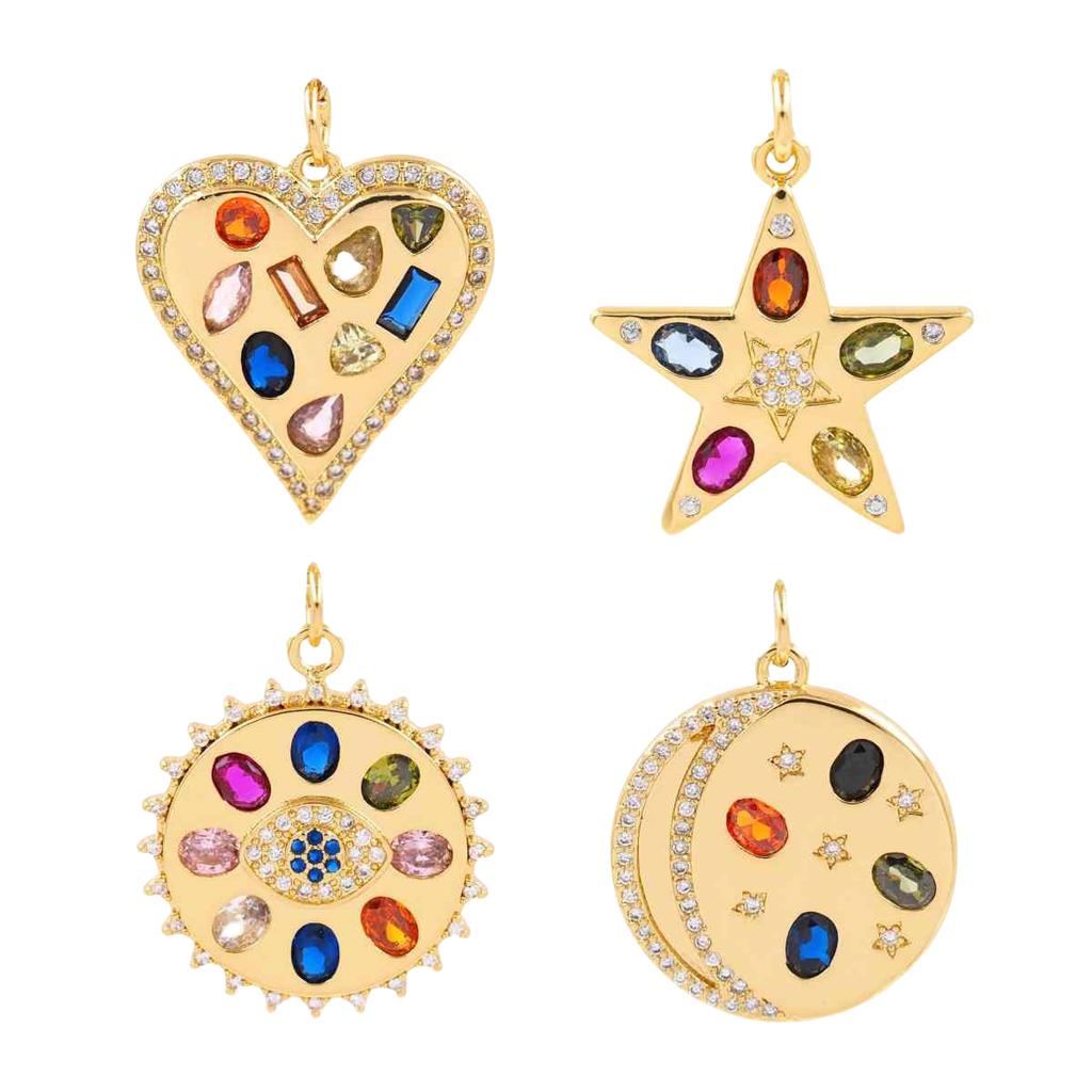 New Unique 18k Gold Zircon Charms Pendant Jewelry Copper Inlaid CZ Heart Star Moon Eyes Necklace Pendant Accessories DIY Jewelry