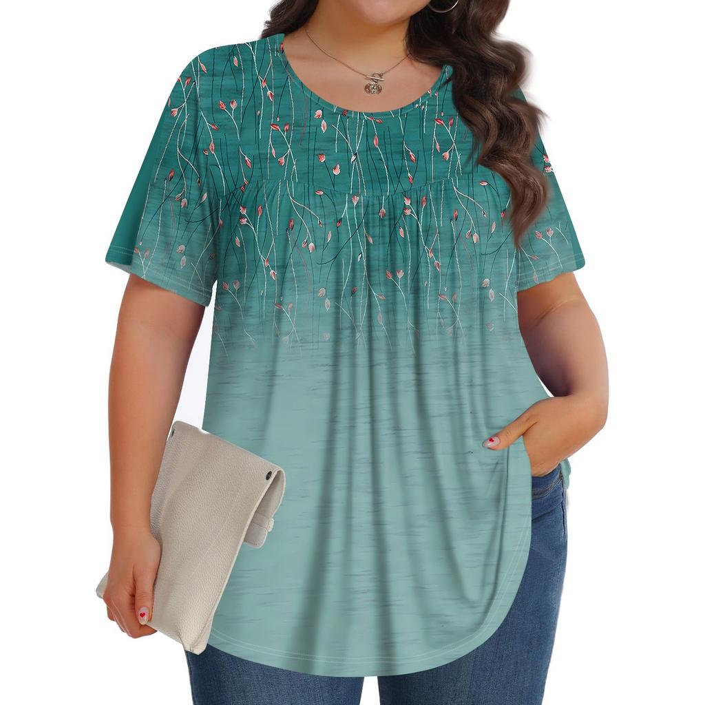 Женский модный повседневный топ с круглым вырезом и короткими рукавами с принтом, женские топы больших размеров