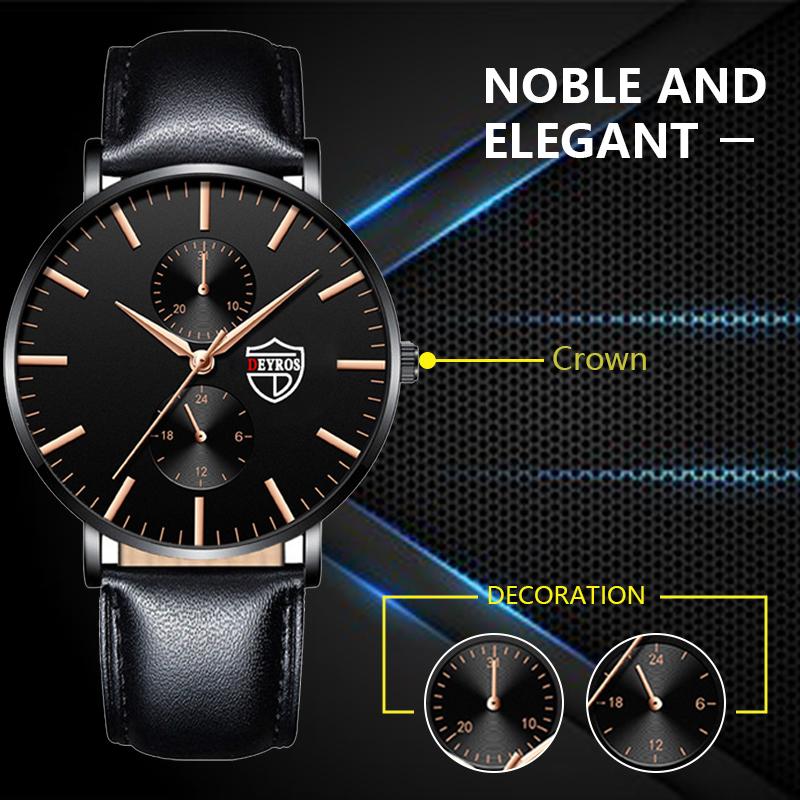 Мужские модные классические черные наручные часы, роскошные деловые часы Montre Homme, повседневные кожаные кварцевые часы для мужчин