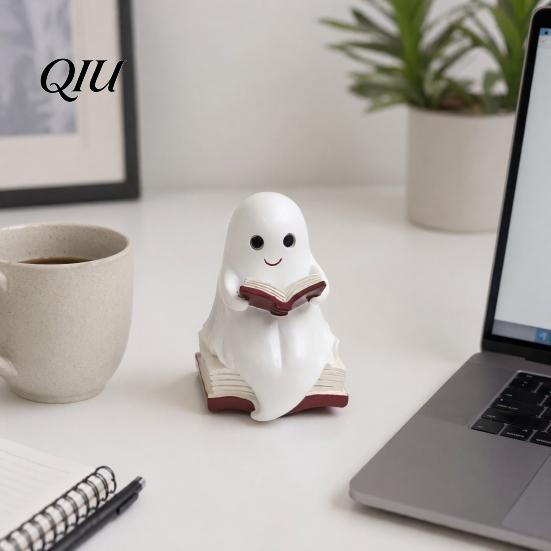 Cozy Ambient Lighting Halloween Ghost Night Light, Resin Spooky Table Lamp for Bedroom Shelf Amber Violet Light Decor, Warm Purple Glow Gothic