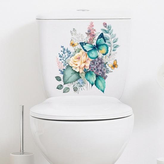 Toilet Sticker Floral Pattern Toilet Lid Sticker Self-Adhesive Bathroom Decal for Home