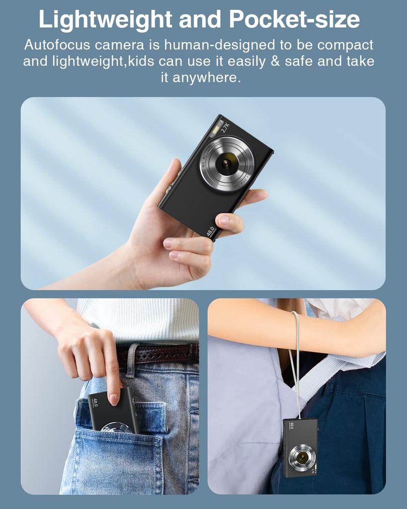 Переносные цифровые фотоаппараты 2,7k для детей, мини-автофокус с сумкой для фотографии, HD, 48-мегапиксельная видеокамера с большим экраном