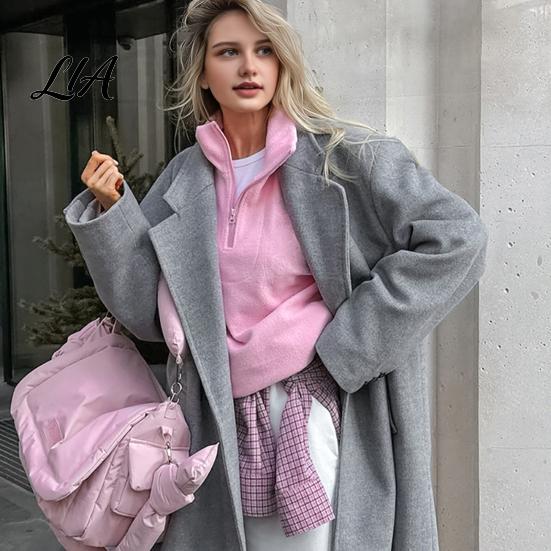 Lady Sweatshirt Women Solid Color Collared Sweatshirt, Loose Half Zipper Collar Pullover Top, Casual Sports Long Sleeve Outfits for Autumn Winter