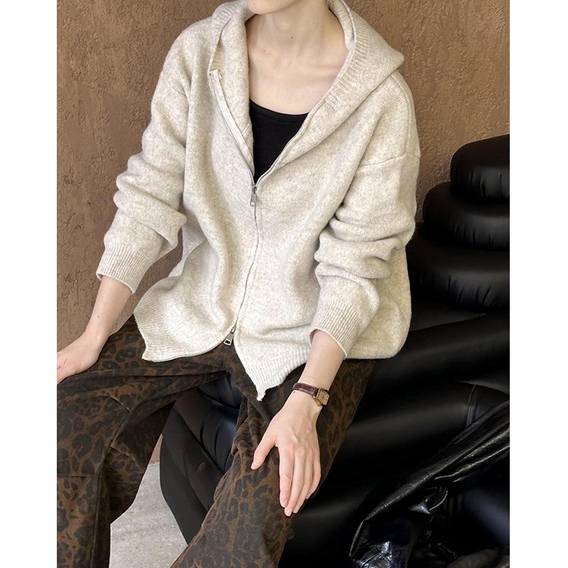 Juzhi 2024 осень ретро ленивый стиль высококачественный кардиган свитер куртка на молнии A58