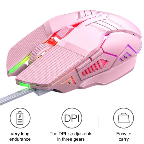 USB Wired Mouse Cool Seven-Color Backlight Gaming Mouse 3200DPI Adjustable 6 Keys Ergonomics Plug And Play Laptop Mice Computer Peripheral Accessories