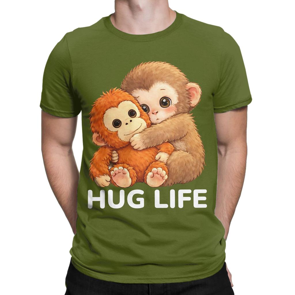 Classic Funny 100 Cotton Tshirt Cute Monkey Hugging Plush Tops Tees For Unisex