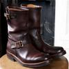 Men's Leather Round Head Middle Top Cowhide Cowboy Boots Flat Bottomed Boots