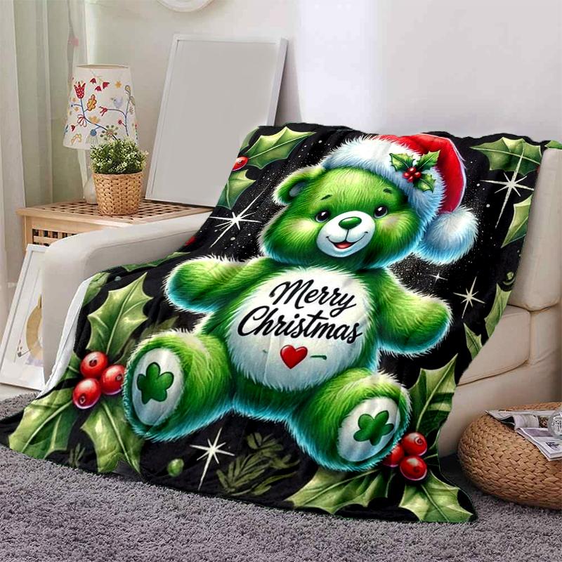 1Pc Christmas Green Teddy Bear Blanket Soft And Comfortable Casual Warm Camping Travel Christmas Halloween Gift M29218