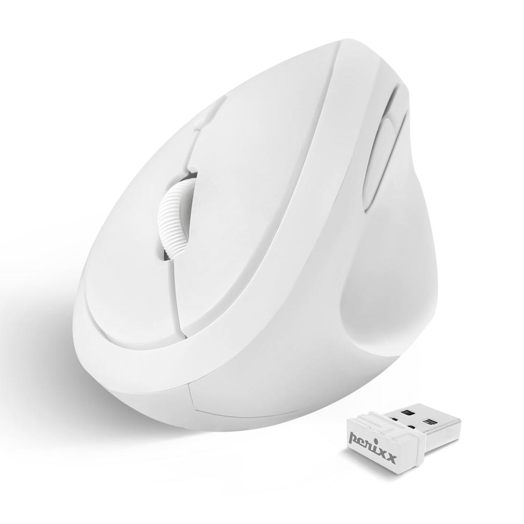 Perixx Ergonomic Mouse Wireless Compact Quiet Design Rubberized White Ergonomics PERIMICE-719W [Official Warranty]
