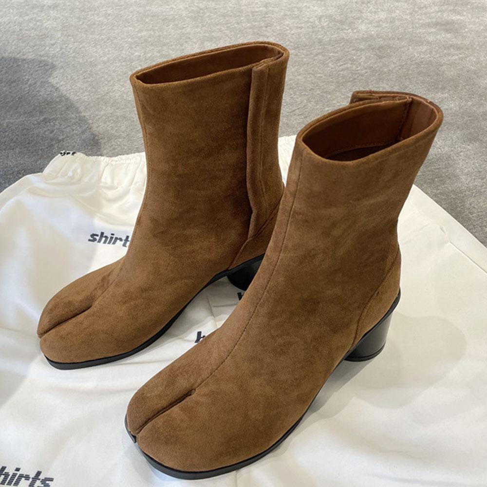 Ботинки челси с раздельным носком для женщин, абсолютно новые, осенне-зимние, современные женские ботильоны на низком каблуке, женская обувь