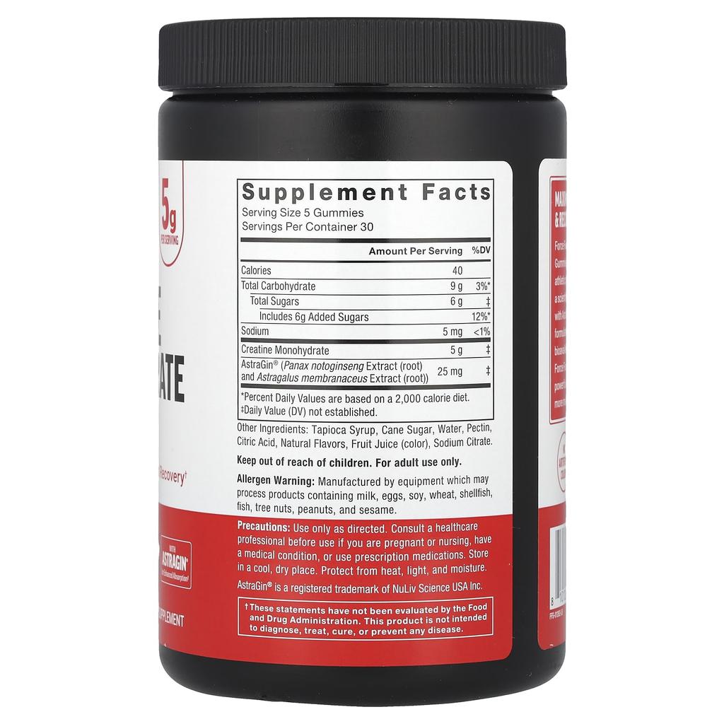 Force Factor Жевательные конфеты с креатина моногидратом, смешанные ягоды, 5 г, 150 жевательных конфет