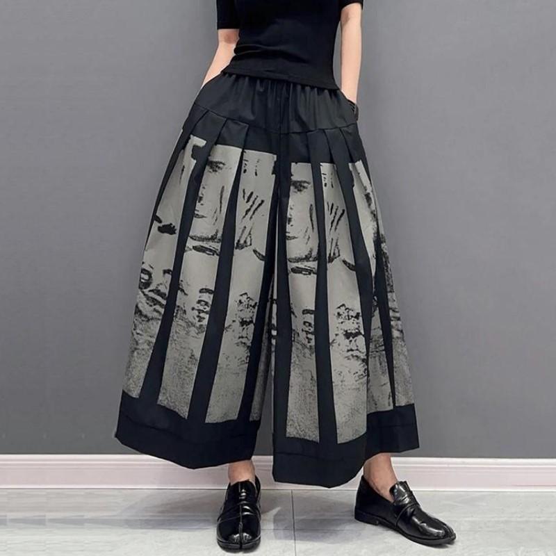 Черные винтажные повседневные свободные летние широкие брюки с высокой талией для женщин.