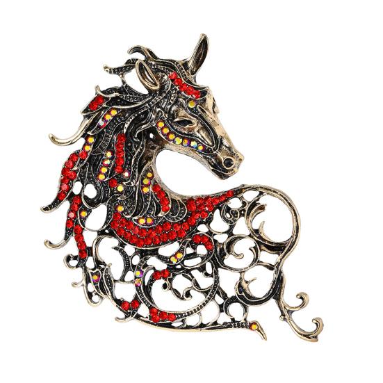 1/4Pcs Retro Style Brooch Sparkling Rhinestones Inlaid Horse Head Design Pin Clothes Hats Bags Badge Horse Year Zodiac Accessories