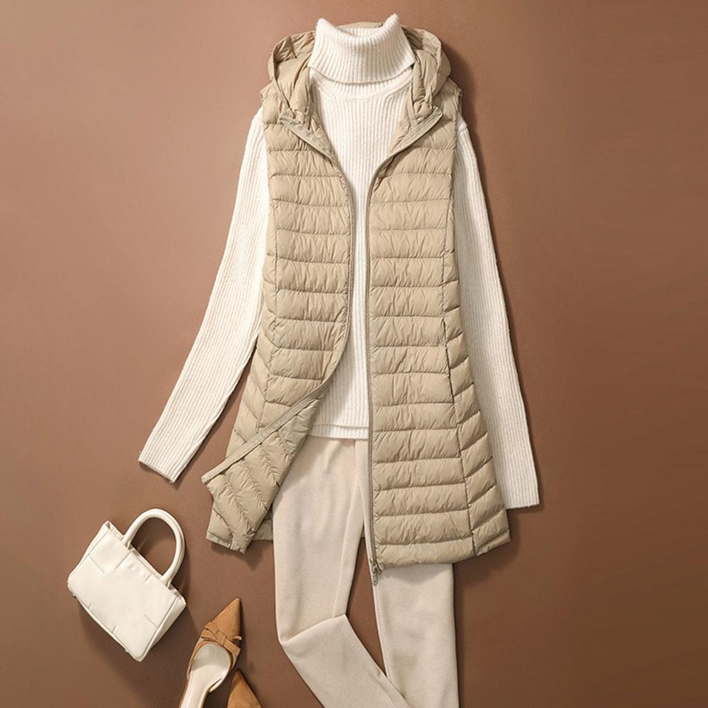 Женская мода и зима с капюшоном средней длины тонкий спортивный пуховик подкладка жилет