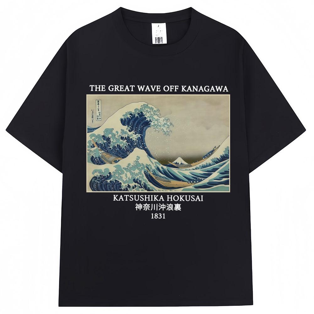 Summer 2026 New Kanagawa Wave Art Style Graphic Tshirt High Quality Fashion Casual Breathable Mens Crew Neck Print Tshirt