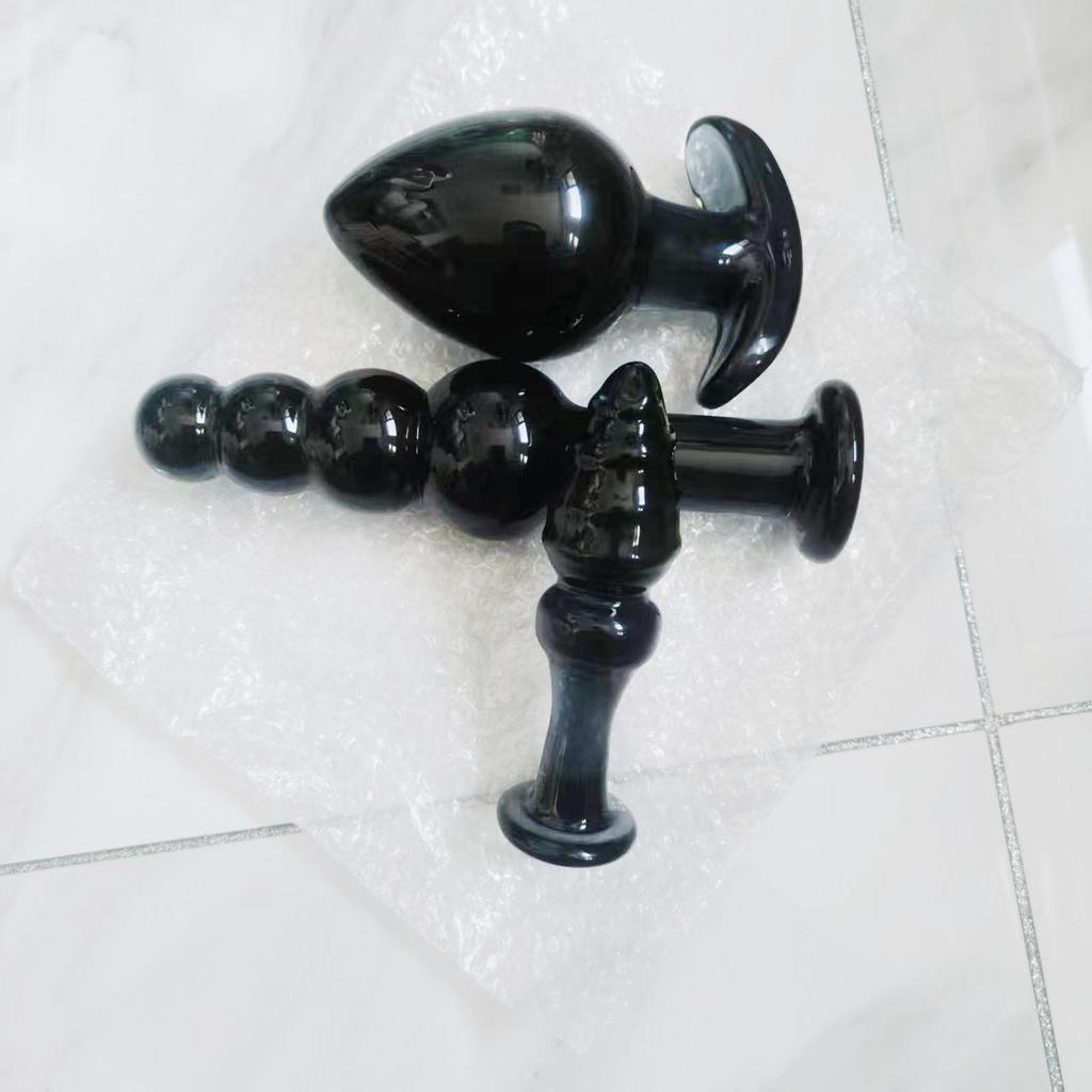 VaHppy Черные стеклянные анальные пробки 3 шт. 3,4/4,9/6,5 см SM BDSM товары для взрослых Гей анальная мастурбация расширение секс-игрушки вытягивание бусины