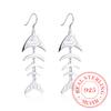 Trend 925 Sterling Silver Earrings for Women Fashion Fish Skeleton Long Drop Earring Hanging Jewelry Brincos Feminino