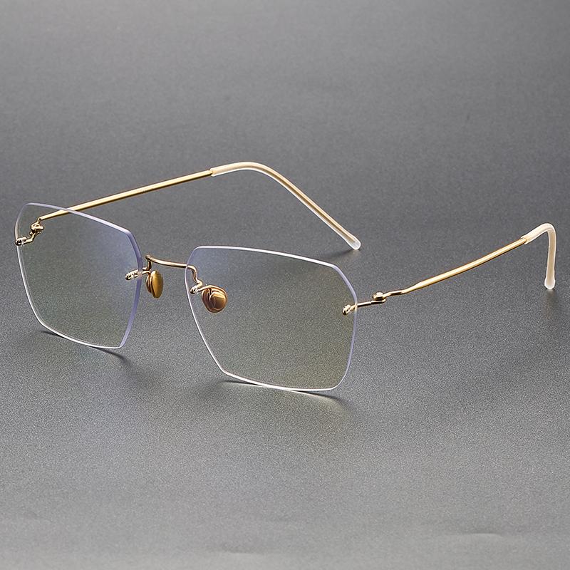 Denmark Brand Polygon Rimless Glasses Frame Men Women 2128 Fashion Frameless Oversize Eyeglasses Pure Titanium Ultralight Gafas
