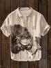 Summer Fashion Large Size Youth Men's Short Sleeve Shirt Linen Cardigan Lapel Funny Cat Ink Painting Print