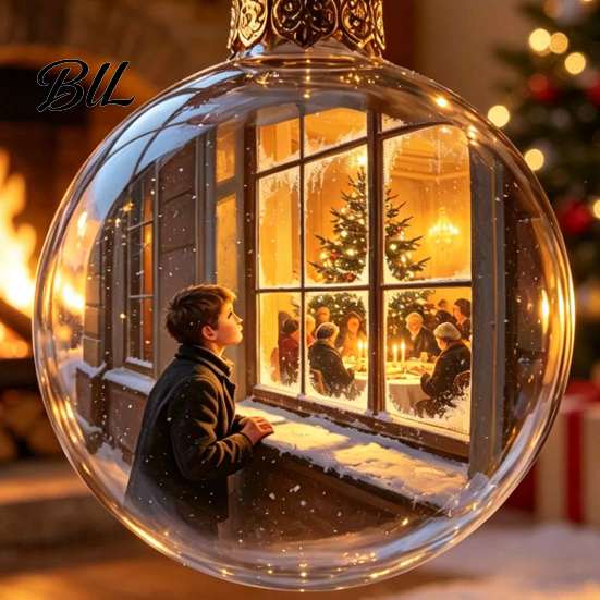 Indoor Outdoor Festive Decor Glowing Christmas Story Ornament, Light-Up 3D Hanging Ball with Warm LED, Mini Seasonal Home Decoration Supplies Holiday