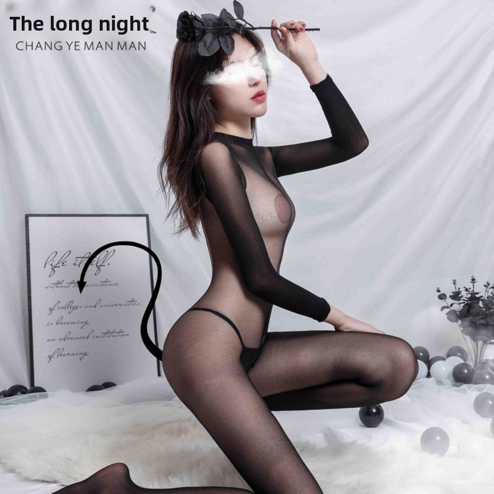 Three-Piece Sexy Sheer Bodysuit and Stocking Set (No-Removal Design)