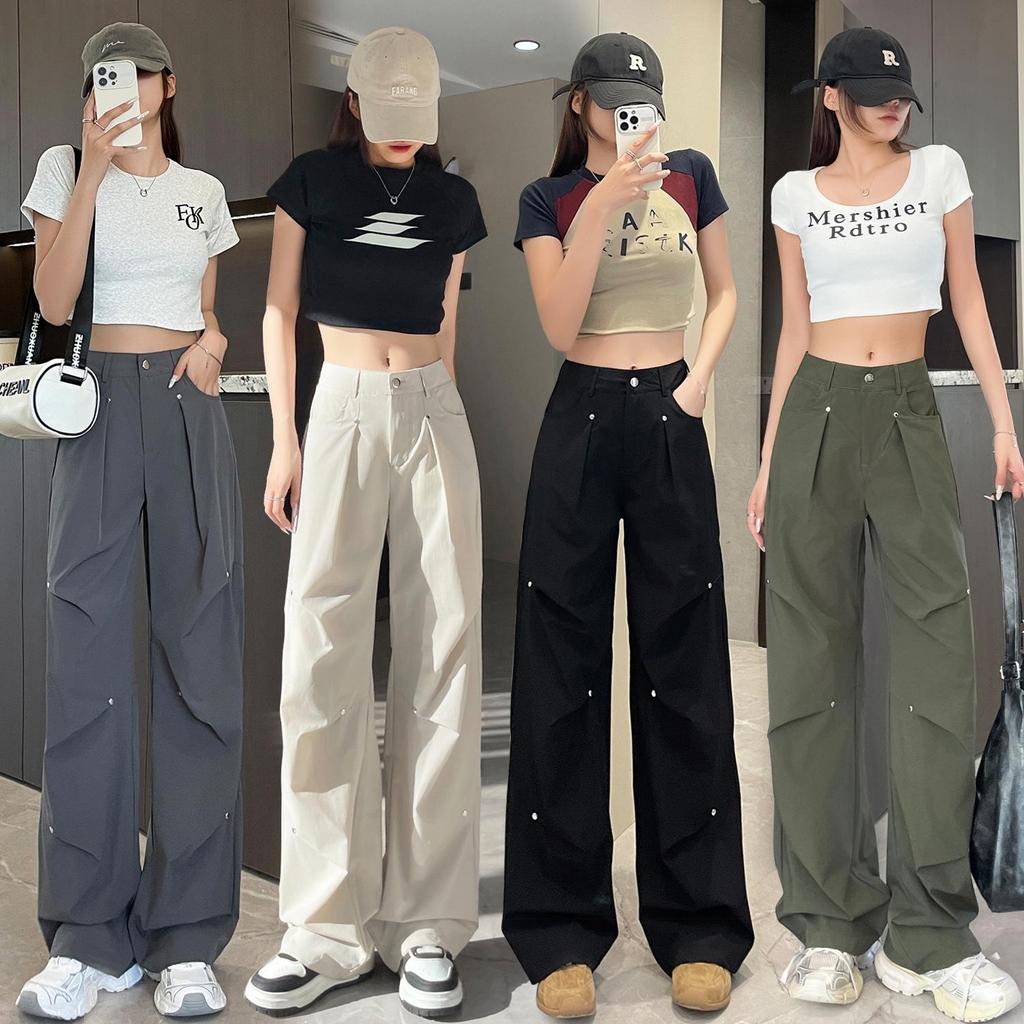 Женские быстросохнущие повседневные брюки с высокой талией 2025 года – свободные, эластичные, широкие комбинезоны из ледяного шелка на весну