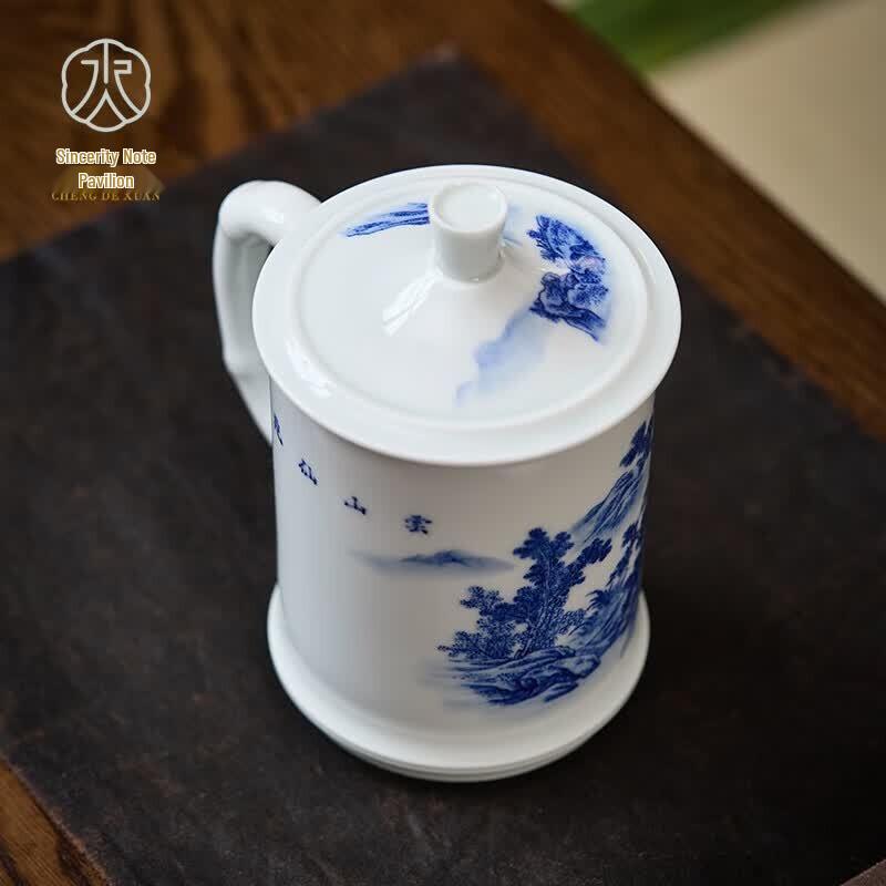Керамическая кружка для чая Jingdezhen, расписанная вручную сине-белым пейзажем