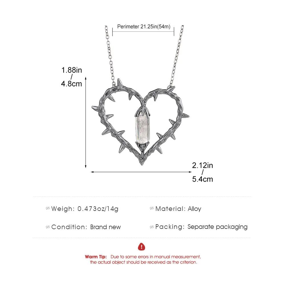 Vintage Gothic Thorny Heart Pendant Necklace For Women Black Color Goth Punk Halloween Wizard Crystal Necklace Fashion Jewelry