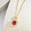 Ruby Necklace Women'S High-Value Retro Ethnic Style Slightly Inlaid Geometric Pendant Collarbone Chain