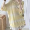 T-shirt for Women Summer Large Size Stripe Cutout T-shirt Soft Loose Casual Comfortable Pullover T-shirt Top